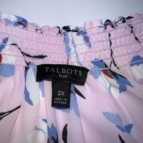 Talbots Smock Neck Pink Floral Blouse Size 2X - Picture 2 of 4
